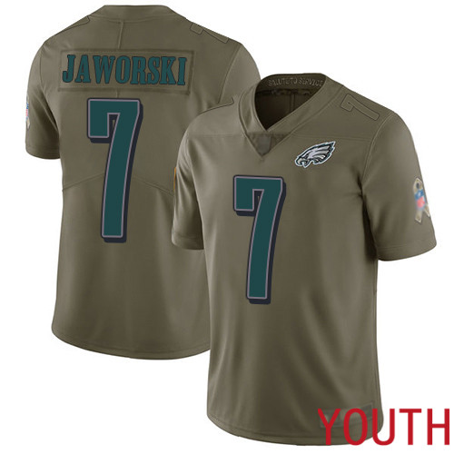 Youth Philadelphia Eagles #7 Ron Jaworski Limited Olive 2017 Salute to Service Football NFL Jersey